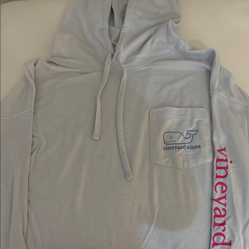 Vineyard Vines Sky Blue Hoodie with Pink Sleeve Logo